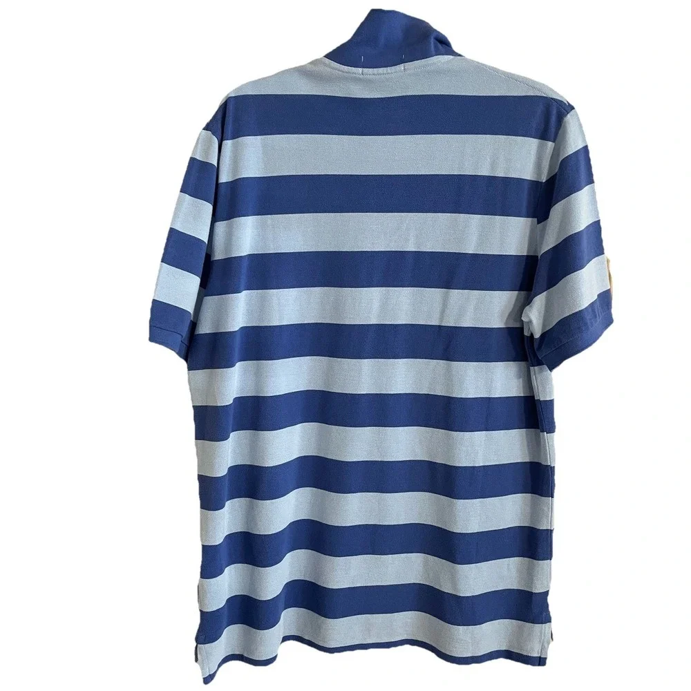 Polo Ralph Lauren Men's M Mesh Polo Shirt Blue Stripe Pony Logo Y2K Style Preppy